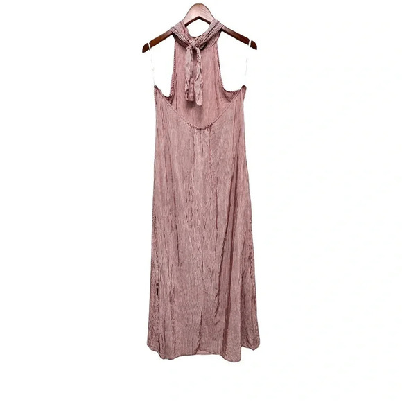 Faithfull The Brand Halter Mirror Door Striped Maxi Dress Slit Sides Size 6 - Picture 6 of 13